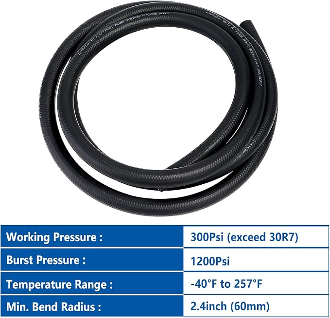 LokoCar Rubber Fuel Hose Line Push Lock 1/4" ID SAE 30R7 NBR 5ft 300PSI Black - Image 6