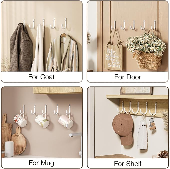 Wall Hooks for Hanging Towel/Coat - 22LB Screw in Metal Hanger Wall Mount - Image 6