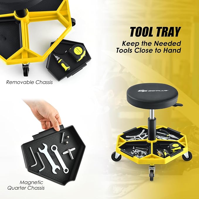 Goplus Mechanic Stool, Rolling Garage Chair - Image 5