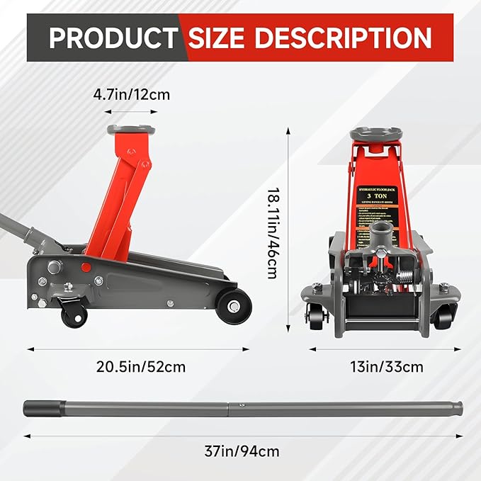 3 Ton Floor Jack, 6600 LBS Heavy Duty Hydraulic Floor Jack, Lift Range:5.31'' - Image 2