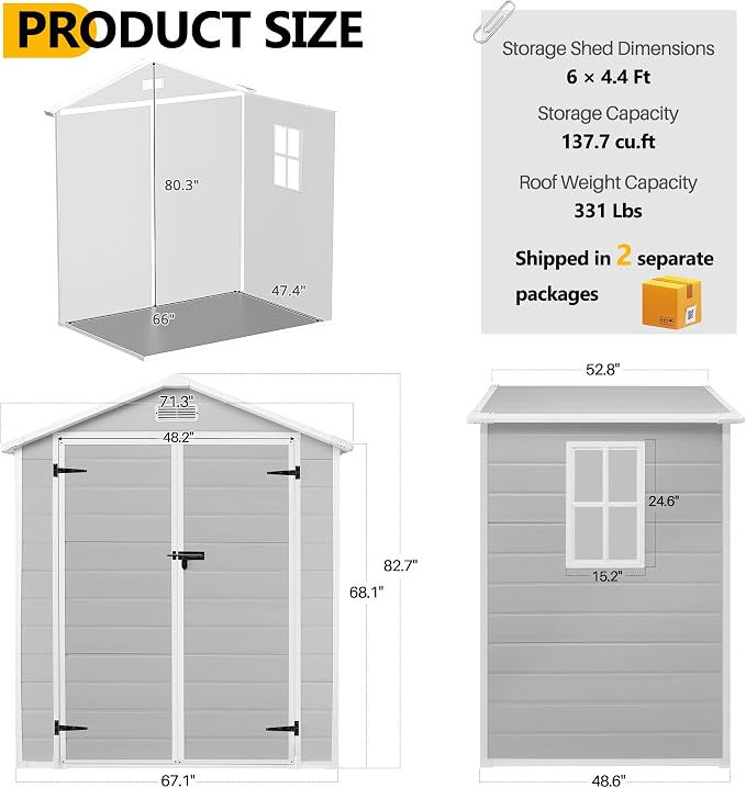 6 * 4.4 FT Resin Outdoor Storage Shed Plastic Shed - Image 4