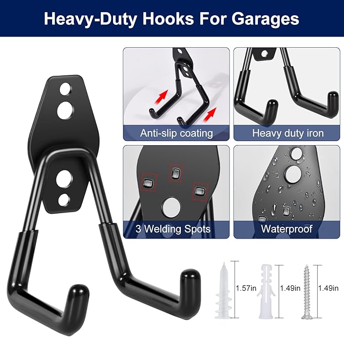 18 Pack Garage Hooks, Anti-Slip Coating, Hooks - Image 3
