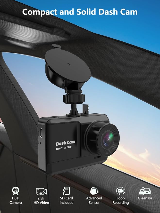 Dash Cam Front and Rear, 2.5K+1080P Dual Dash Camera - Image 2