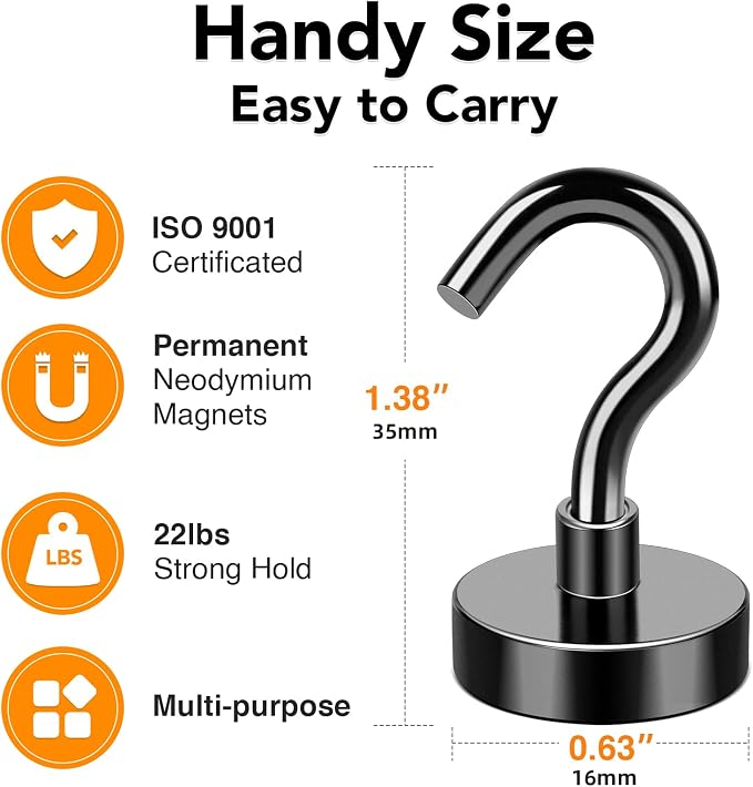 MIKEDE Magnetic Hooks, 25Lbs+ Black Heavy Duty Earth Magnets - Image 2