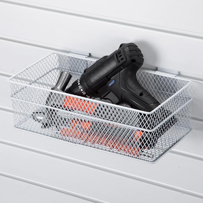 Barydat 4 Pcs Slatwall Basket Set Ventilated Metal Slatwall Basket Hanging Wire - Image 2