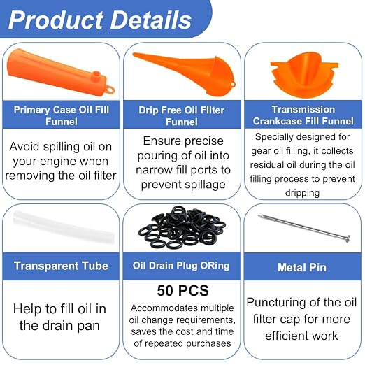 Oil Change Kit for Harley Tool, Oil Filter Wrench, Oil Funnels Set, Motorcycle - Image 2
