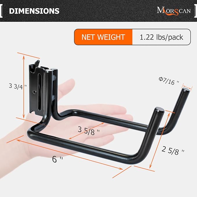 10 Pack E Track Double J Hooks, Heavy Duty Black Large Steel Shovel/Tool Hanger - Image 3