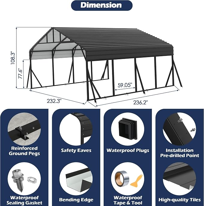 Xilingol Metal Carport, Heavy Duty Carport Canopy - Image 6