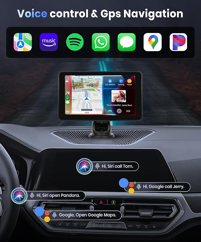 Podofo Wireless Carplay Screen for Car, 7inch 1080P HD IPS Touch Screen - Image 2