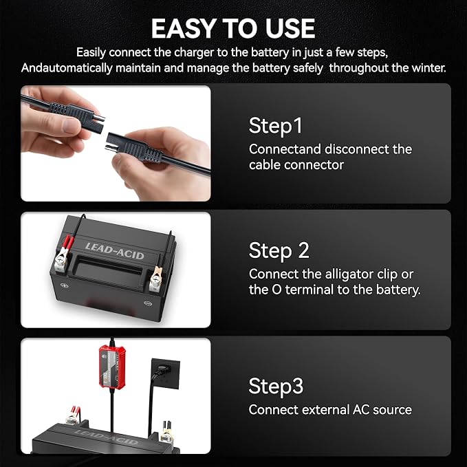 FOVAL Fully Automatic Trickle Battery Charger, 1000mA 12V Smart Car Battery - Image 6