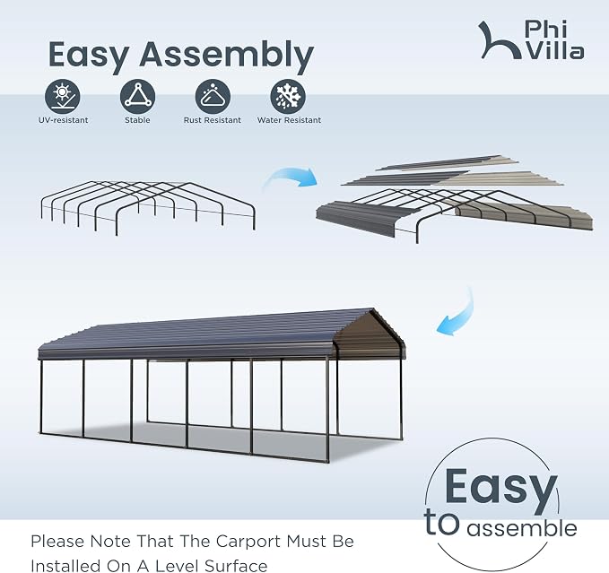 PHI VILLA 12 x 25 ft Heavy Duty Car Port - Image 4