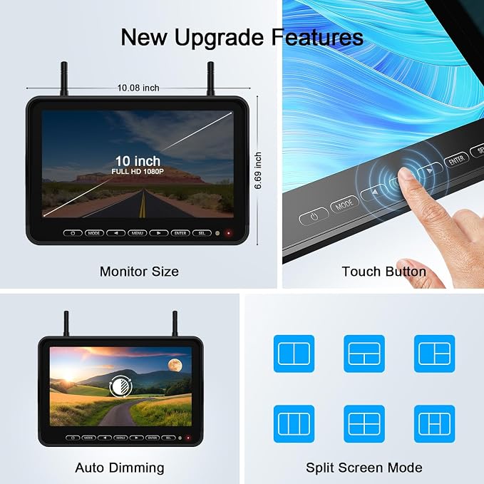 Fookoo HD 10" Wireless 4 RV Backup Camera System - Image 2