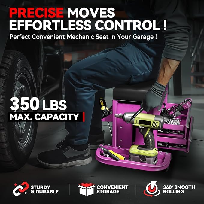 Auto Dynasty 3-Drawer Mechanic Rolling Seat, 350 LBS Capacity Roller Garage - Image 2