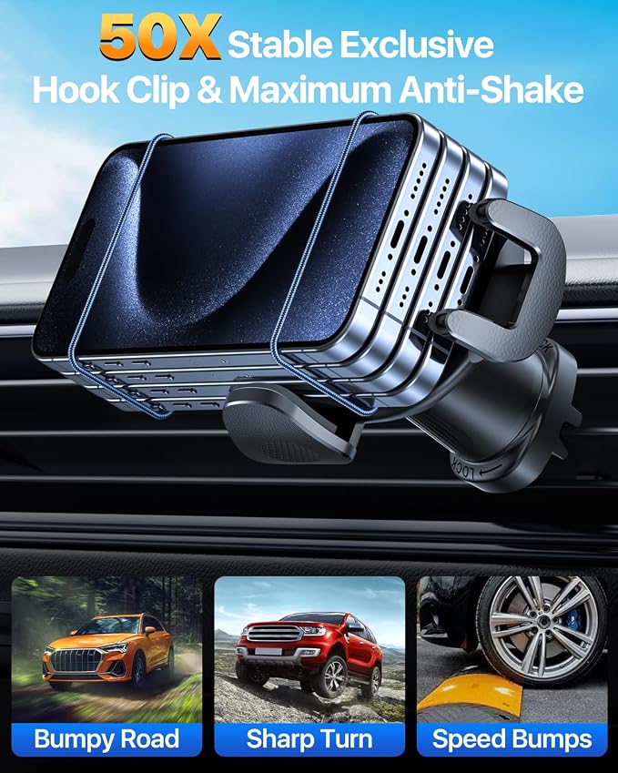 HTU 【Military-Grade Car Phone Holder, 【Strongest & Longest Steel-Hook】 Car Vent - Image 3