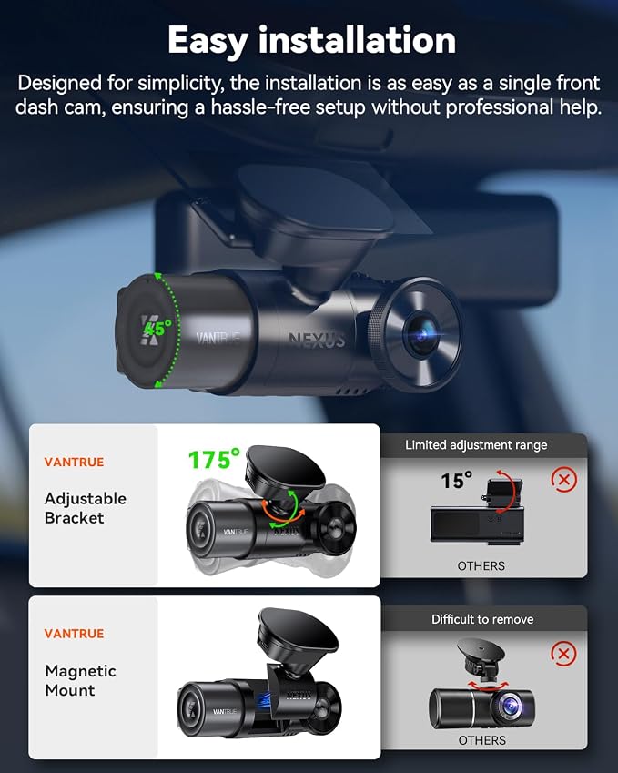 Vantrue N2X 2.7K Uber Dash Cam Front and Inside, 5G WiFi Dual Dash Camera - Image 6