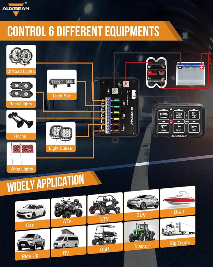 Auxbeam 6 Gang Switch Panel Bluetooth RGB AR-600 - Image 7