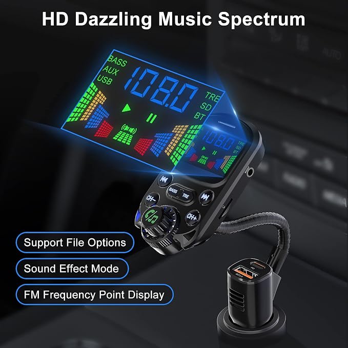 Bluetooth 5.3 FM Transmitter for Car- SOARUN Bluetooth Car Adapter PD30W & USB - Image 6
