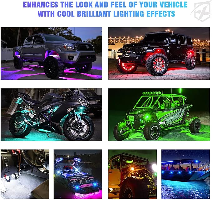 Xprite Jeep Rock Lights 10 Pods Wide Angle Bluetooth RGB LED Rocklights Kit - Image 7