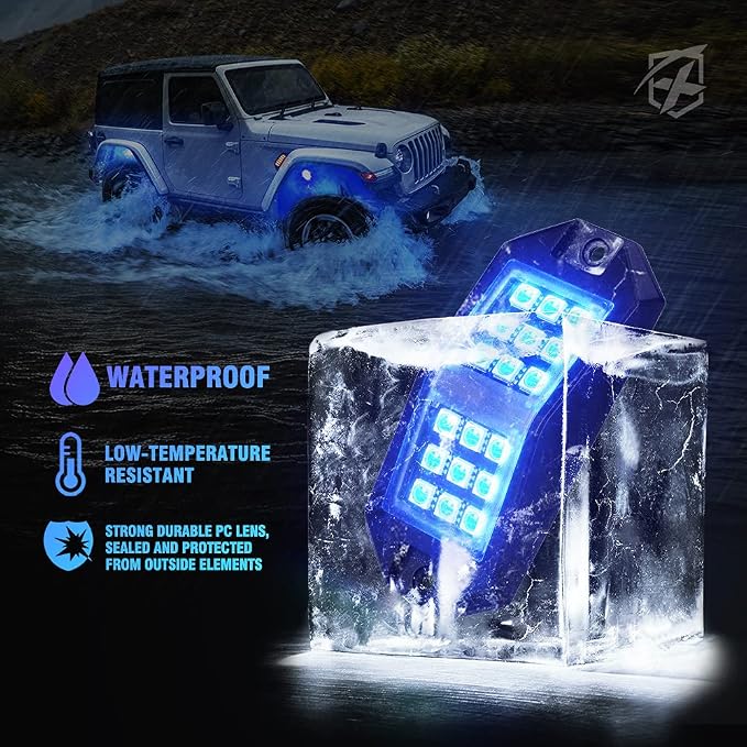 Xprite 8 Pods Rock Lights Wide Angle Bluetooth RGB Rocklights, Compatible Jeep - Image 3