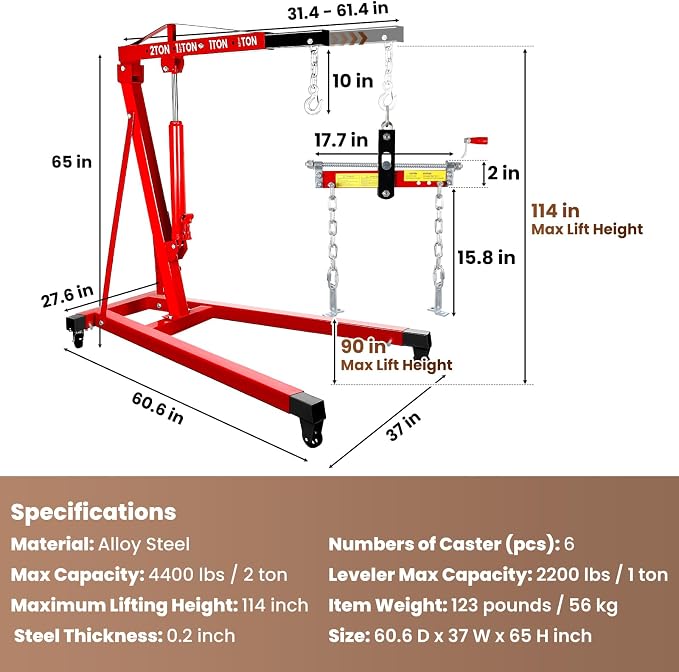 Engine Hoist 2 Ton/4409 lbs Heavy Duty Alloy Steel Cherry Picker Engine Hoist - Image 3