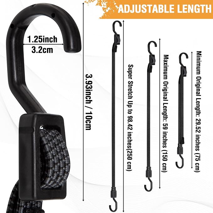 Bungee Cords with Hooks Heavy Duty, Flat Adjustable Bungee Cords with Hooks 60 - Image 3