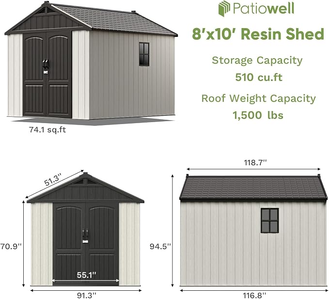 Patiowell 8 x 10 FT Resin Outdoor Storage Shed - Image 5