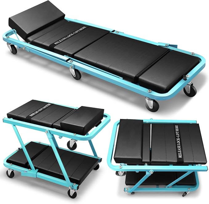 DNA MOTORING 48" 2 IN 1 Folding Rolling Garage Shop Creeper Roller Seat by DNAMOTORING-Tools