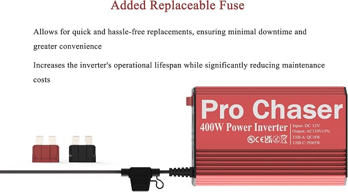 Pro Chaser 400W Vehicle Power Inverter - 12V DC to 110V AC Car Converter - Image 2