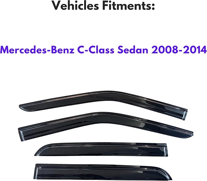 KPY Window Visor Rain Guard for 2008-2014 Mercedes-Benz C-Class Sedan, Tape-On - Image 2