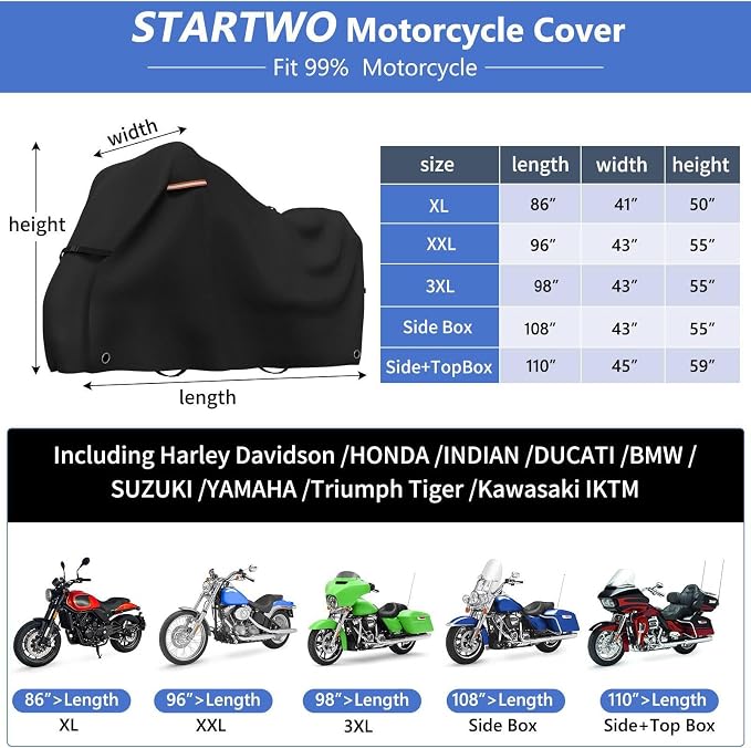 STARTWO Motorcycle Covers Waterproof Outdoor Storage Heavy Duty All Season - Image 9