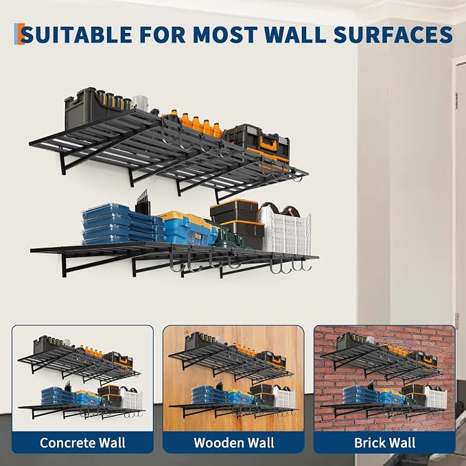 2 Pack Heavy Duty Garage Wall Shelves, 2x4ft Wall Mount Storage Shelf - Image 5