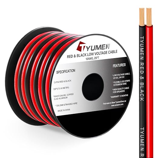 10 Gauge Wire 25FT, 10AWG Red Black Electrical Wire LED Strips Extension Cord by Tyumen