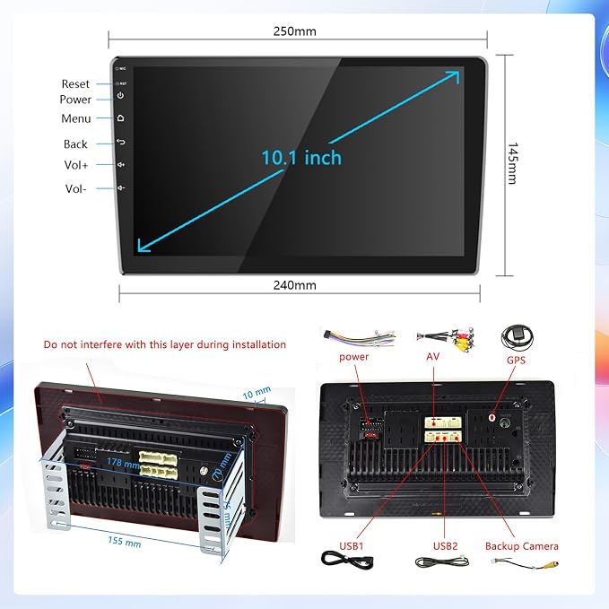 Double Din Car Stereo Radio Receiver, 10.1” 2.5D Curved HD Touch Screen Head - Image 7