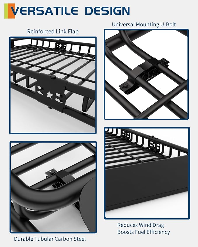 64" x 39" Universal Roof Rack Carrier Basket, 200 Lbs Capacity Car Cargo Rack - Image 2