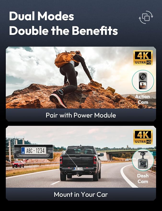 Action Camera 4K 20MP, Dual Use Action Camera and Dash Cam, Waterproof - Image 2