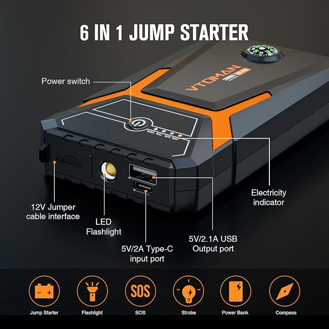 VTOMAN V3 Pro 2000A Jump Starter, Car Battery Jumper Starter Portable - Image 8