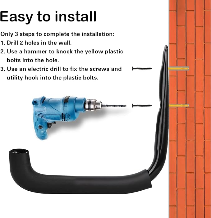 6 Set Garage Wall Mounts, 9 Large Wall J Hooks - Image 6