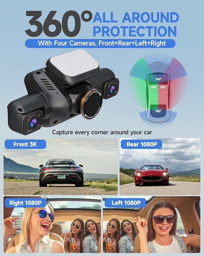 Dash Cam 4 Channel Front and Rear Inside, 360° Car Camera 4K UHD, Dash Camera - Image 4