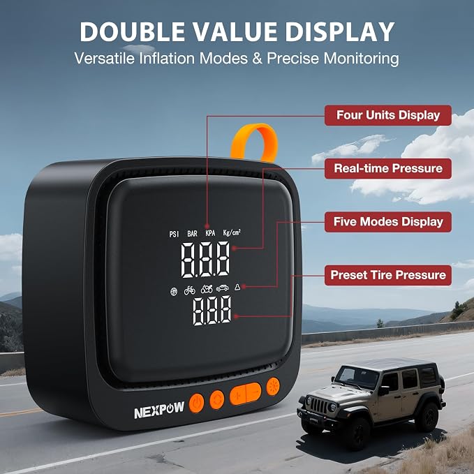 Tire Inflator Portable Air Compressor, NEXPOW 150PSI 12V DC Air Pump - Image 8