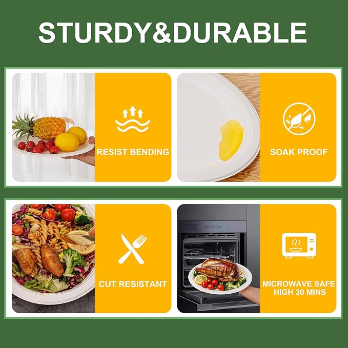 WELLIFE 100% Compostable Oval Paper Plates 12 Inch, Biodegradable Bagasse - Image 3