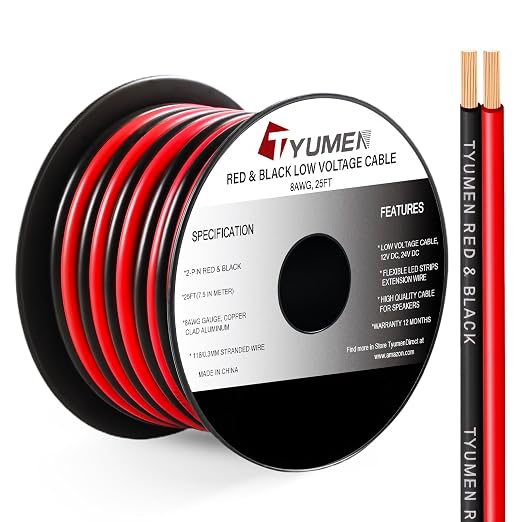 8 Gauge Wire 25FT, 8AWG Red Black Electrical Wire LED Strips Extension Cord by Tyumen