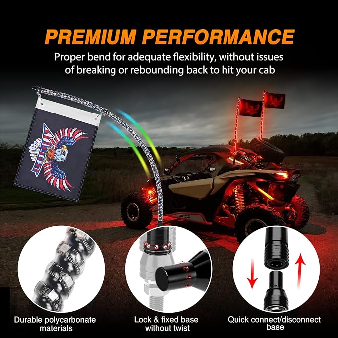 Nilight 2PCS 4FT RGB LED Whip Lights, Remote App Control w/DIY Chasing Patterns - Image 7