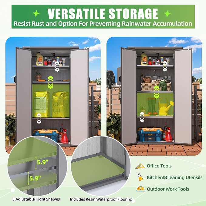 AECOJOY Resin Outdoor Storage Cabinet Waterproof - Image 5