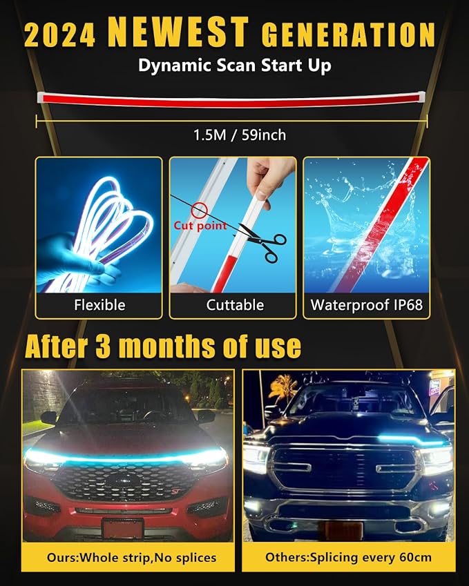 YM E-Bright Led Hood Light Strip Exterior Car Led Strip Light Waterproof - Image 2