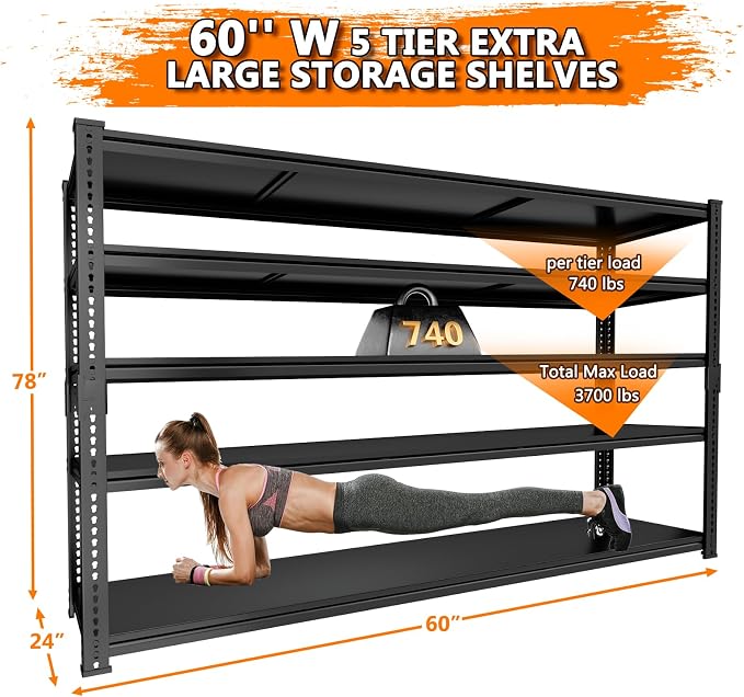 Storage Shelves Heavy Duty 2 PCS, 5-Tier Adjustable Metal Industrial Utility - Image 3