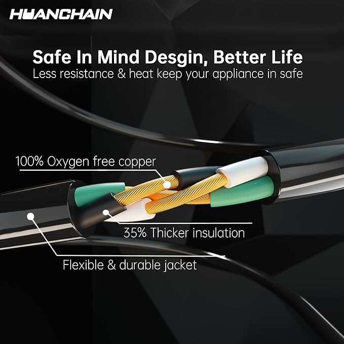 HUANCHAIN Indoor Outdoor Black Extension Cord 50 ft Waterproof, 16/3 Gauge - Image 3