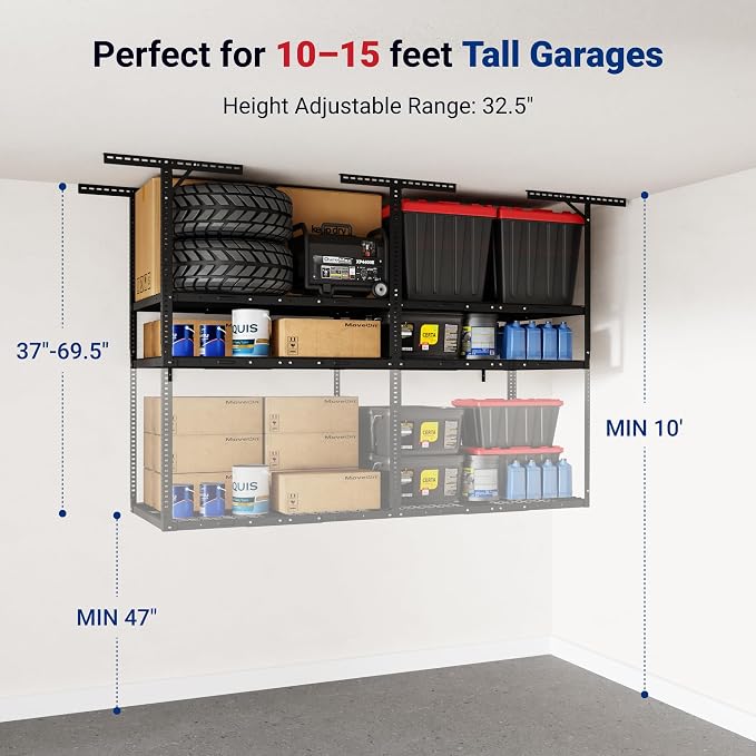 FLEXIMOUNTS 3x8 2-Tier Overhead Garage Storage Rack – Adjustable Heavy Duty - Image 2