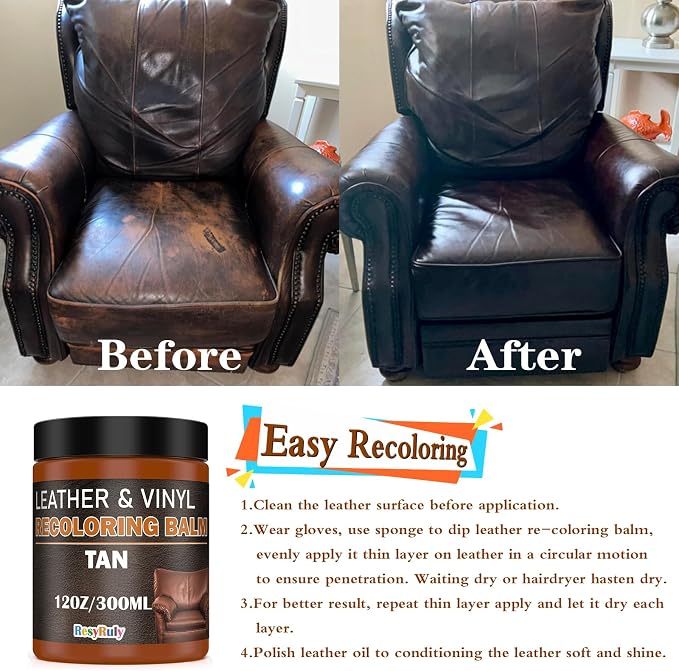 Saddle Tan Leather Dye Light Brown Recoloring Balm Repair Kit Vinyl Car Seat - Image 4