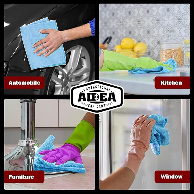 AIDEA Microfiber Cleaning Cloths, 12x12 Inch, Shop Rags, Lint Free - Image 5