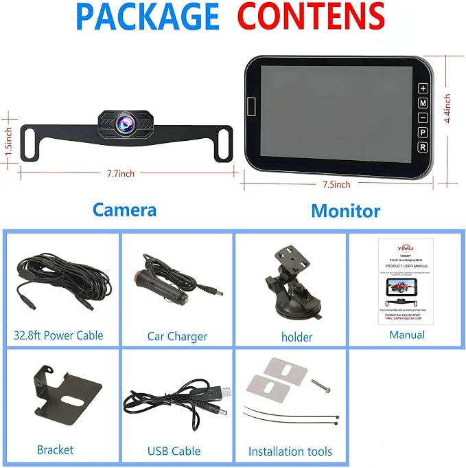 YIMU Car Backup Camera for Truck 7″ monitor AHD 2K Front Rear View Camera for - Image 6